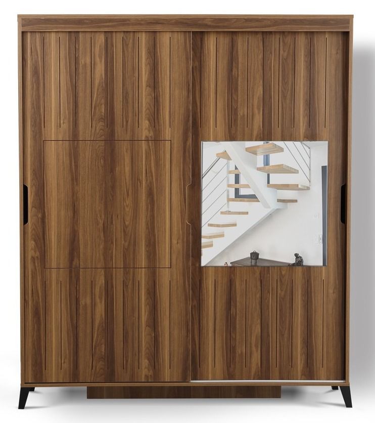 Armoire adulte bois marron 2 portes coulissantes avec miroir Marka - 8 tailles - Photo n°1