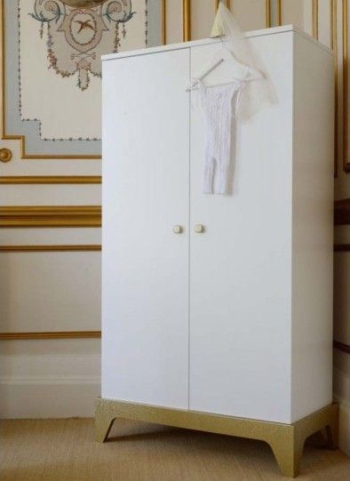 Armoire bébé 2 portes blanche et or Paris - Photo n°1