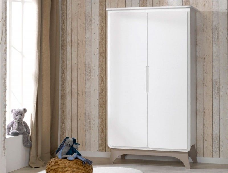 Armoire bébé 2 portes blanche et taupe Bonheur - Photo n°1
