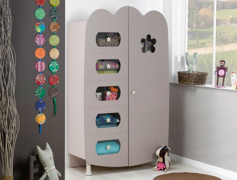 Armoire bébé 2 portes taupe Linéa - Photo n°1