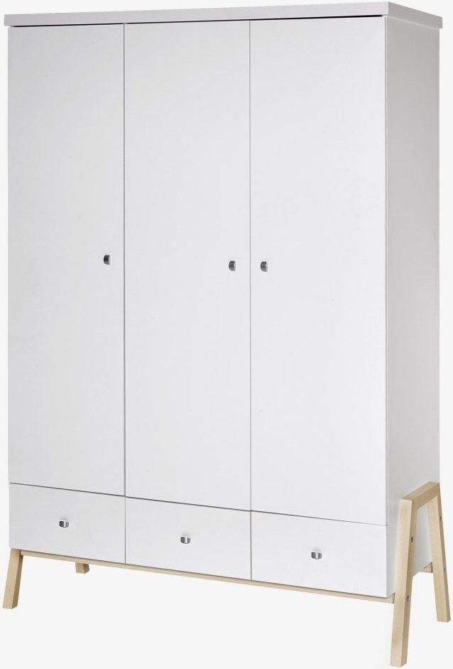 Armoire bébé 3 portes laqué blanc et pieds hêtre Holly Nature - Photo n°1