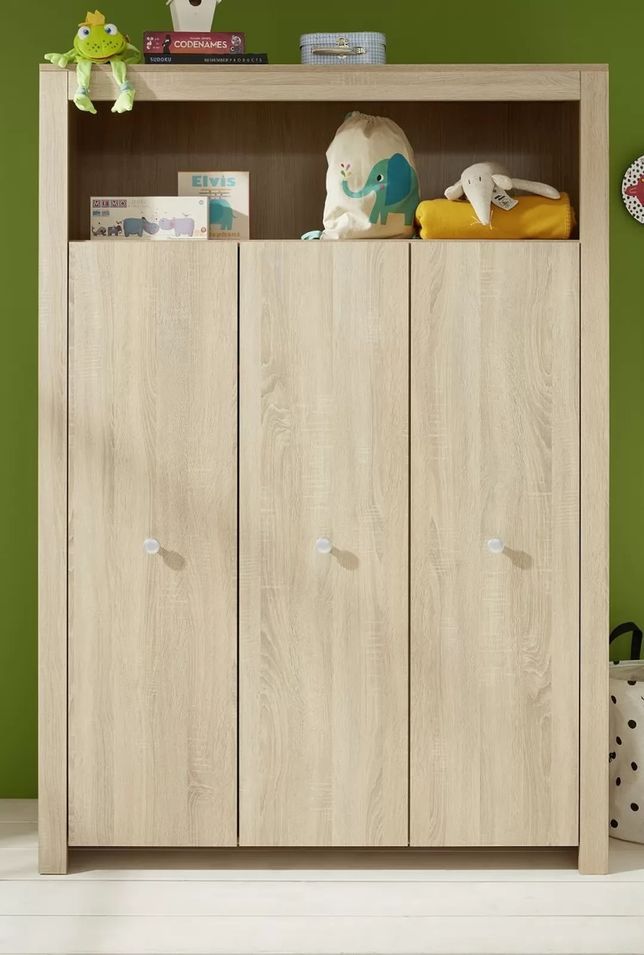 Armoire bébé 3 portes mélaminé chêne clair Kenan - Photo n°1