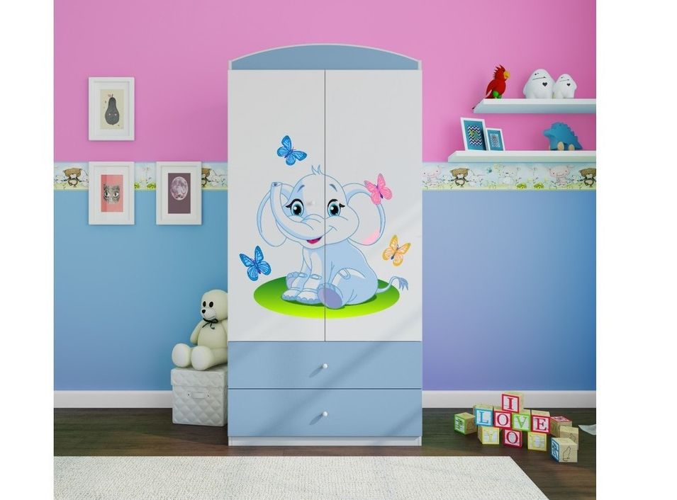 Armoire bleue 2 portes enfant petit éléphant Drimy - Photo n°1