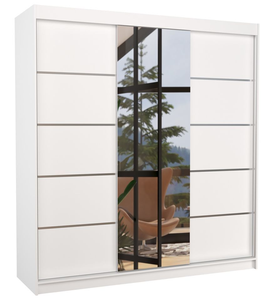 Armoire chambre adulte 2 portes coulissantes BAKER 200 cm avec miroir - Photo n°1
