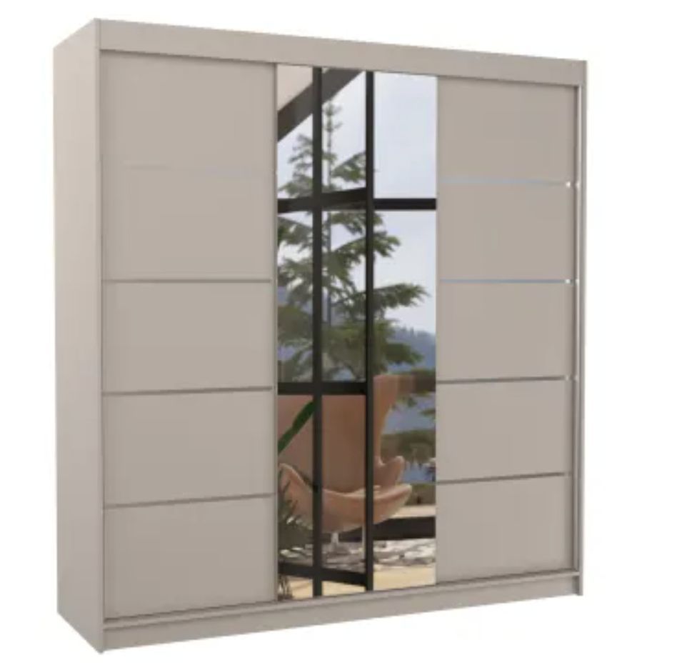 Armoire chambre adulte 2 portes coulissantes BAKER 200 cm avec miroir - Photo n°1