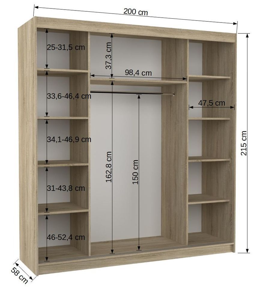 Armoire chambre adulte 2 portes coulissantes blanc et naturel avec miroir Olivia 200 cm - Photo n°4