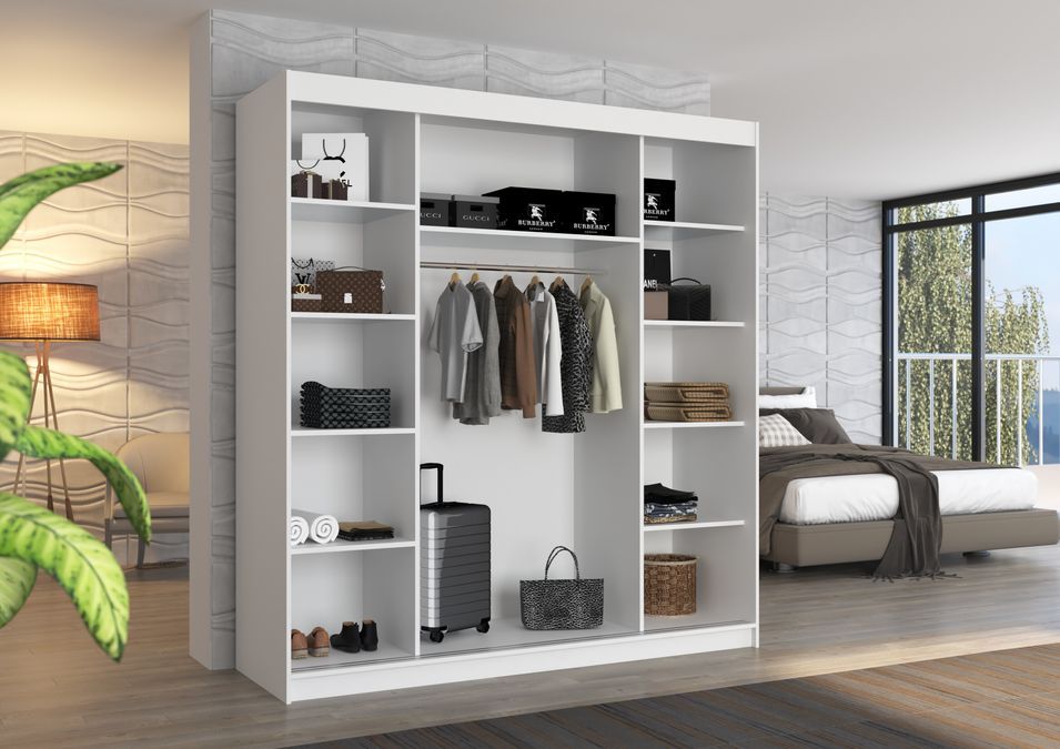 Armoire chambre adulte 2 portes coulissantes bois noir et bois artisan avec miroir Baker 200 cm - Photo n°3