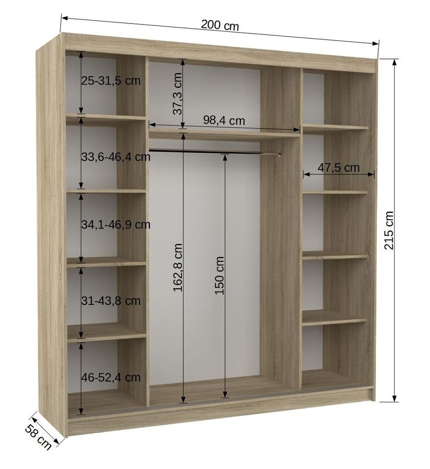 Armoire chambre adulte 2 portes coulissantes bois noir et bois artisan avec miroir Baker 200 cm - Photo n°4