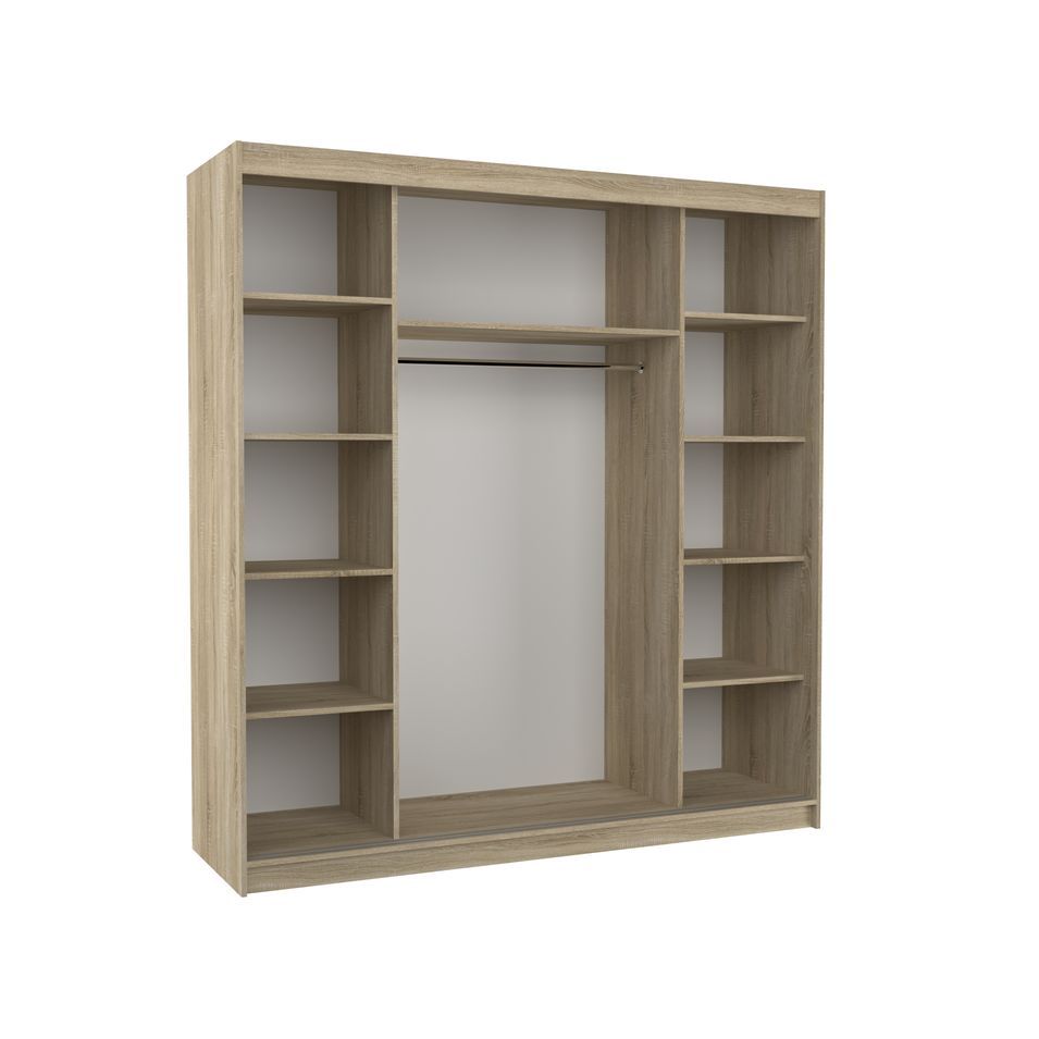 Armoire chambre adulte 2 portes coulissantes bois noir et bois artisan avec miroir Baker 200 cm - Photo n°5