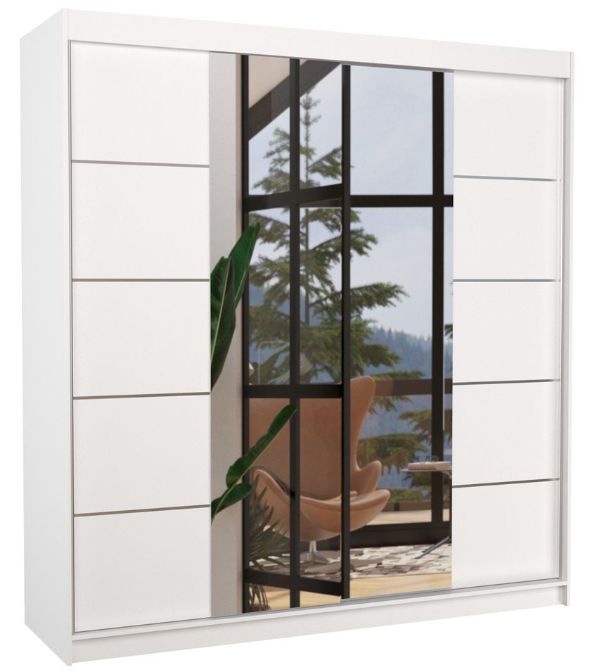 Armoire chambre adulte 2 portes coulissantes bois blanc et miroir Dalia 200 cm - Photo n°1