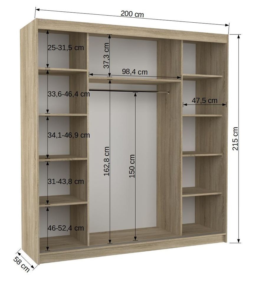 Armoire chambre adulte 2 portes coulissantes bois blanc et miroir Kostina 200 cm - Photo n°4