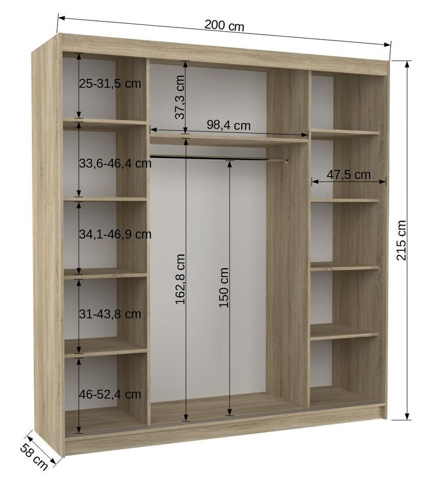 Armoire chambre adulte 2 portes coulissantes bois blanc et naturel avec miroir Dalia 200 cm - Photo n°4