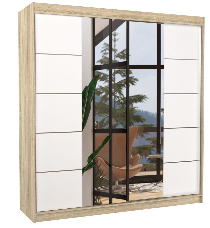 Armoire chambre adulte 2 portes coulissantes DALIA 200 cm avec miroir - Photo n°1