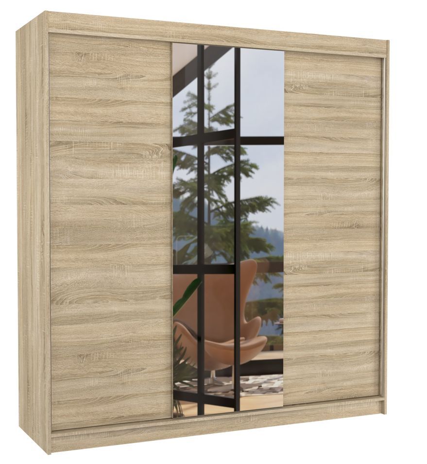 Armoire chambre adulte 2 portes coulissantes bois et miroir ZAFA 200 cm - Photo n°1