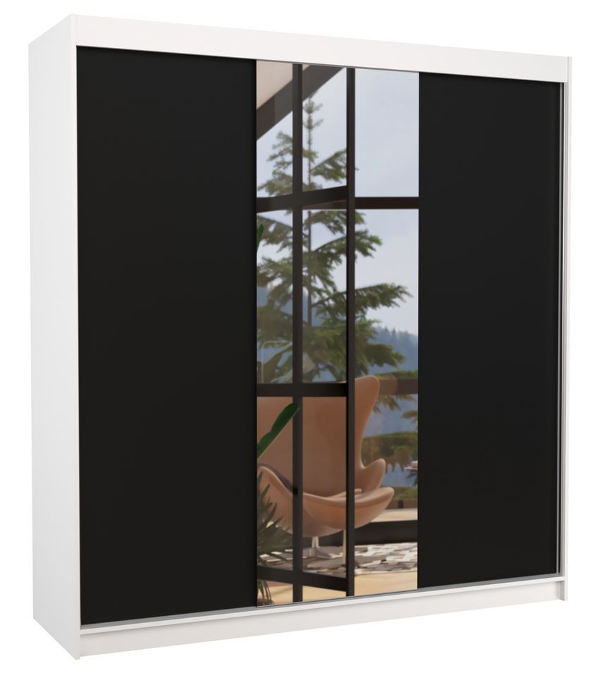 Armoire chambre adulte 2 portes coulissantes bois et miroir ZAFA 200 cm - Photo n°1