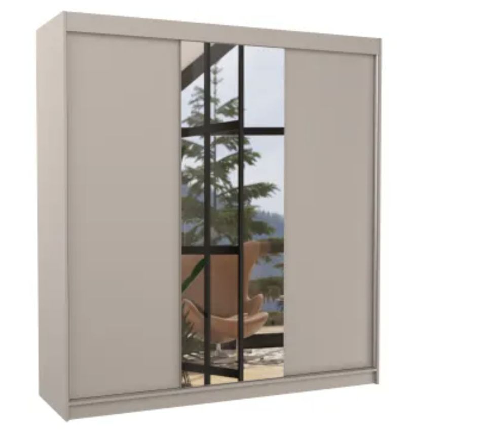 Armoire chambre adulte 2 portes coulissantes bois et miroir ZAFA 200 cm - Photo n°1