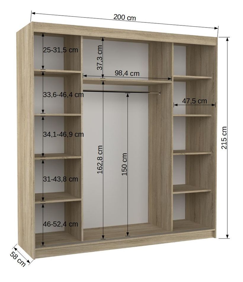 Armoire chambre adulte 2 portes coulissantes noir et blanc avec miroir Olivia 200 cm - Photo n°4