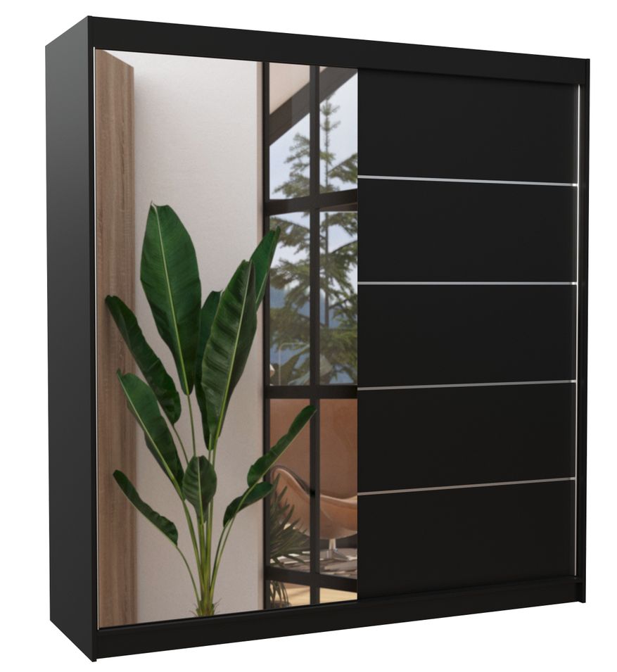 Armoire chambre adulte 2 portes coulissantes OLIVIA 200 cm avec miroir - Photo n°1