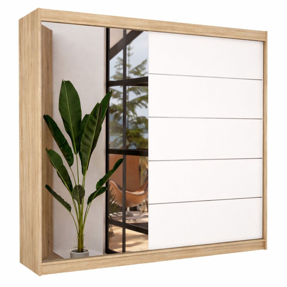 Armoire chambre adulte 2 portes coulissantes OLIVIA 200 cm avec miroir - Photo n°1