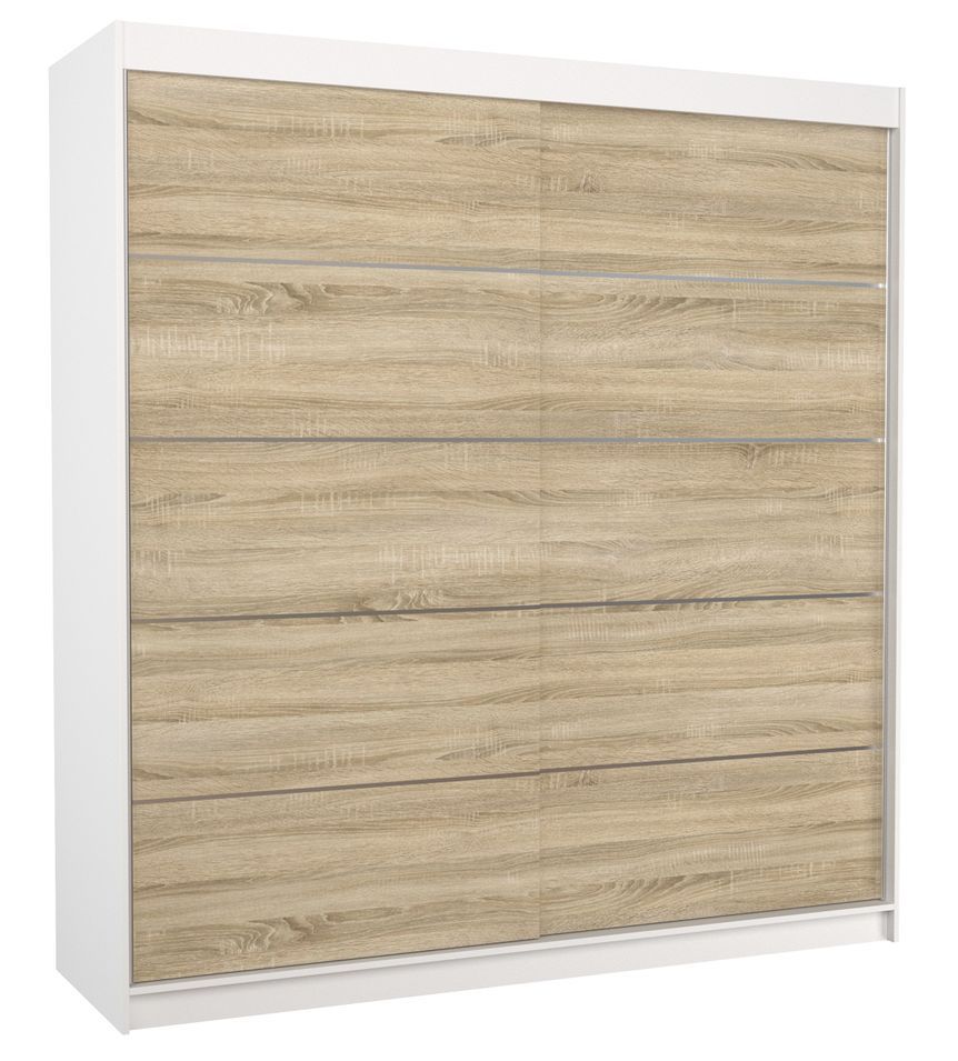 Armoire chambre adulte blanche et naturel 2 portes coulissantes Yvona 200 cm - Photo n°1