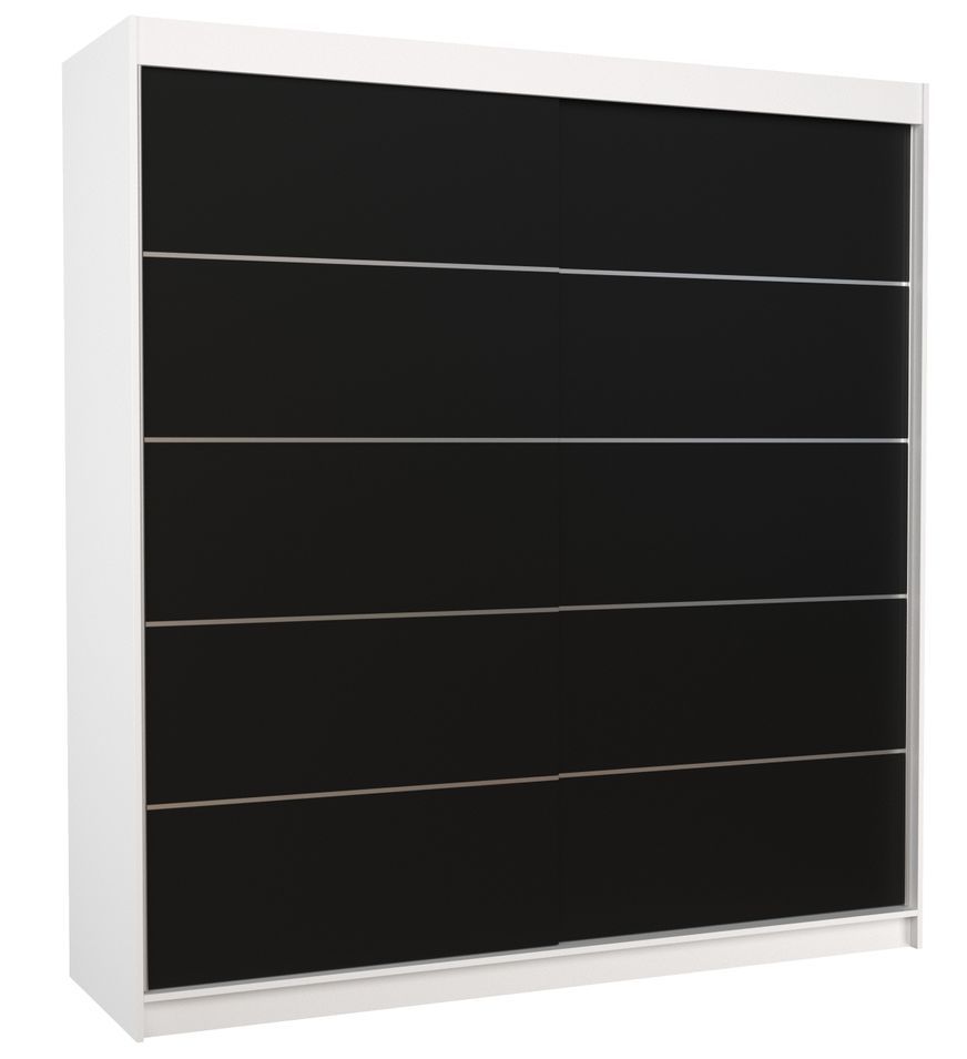 Armoire chambre adulte blanche et noir 2 portes coulissantes Yvona 200 cm - Photo n°1