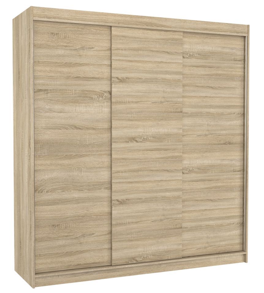 Armoire chambre adulte bois clair 3 portes coulissantes Kamia 200 cm - Photo n°1