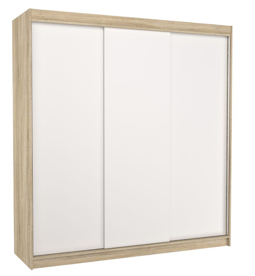 Armoire chambre adulte bois clair et blanc 3 portes coulissantes Kamia 200 cm - Photo n°1