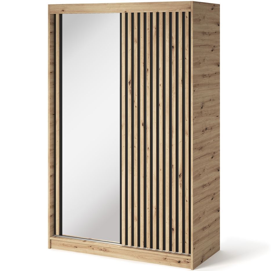 Armoire chambre adulte MERIKO 120 cm Chêne artisan et miroir - Photo n°1