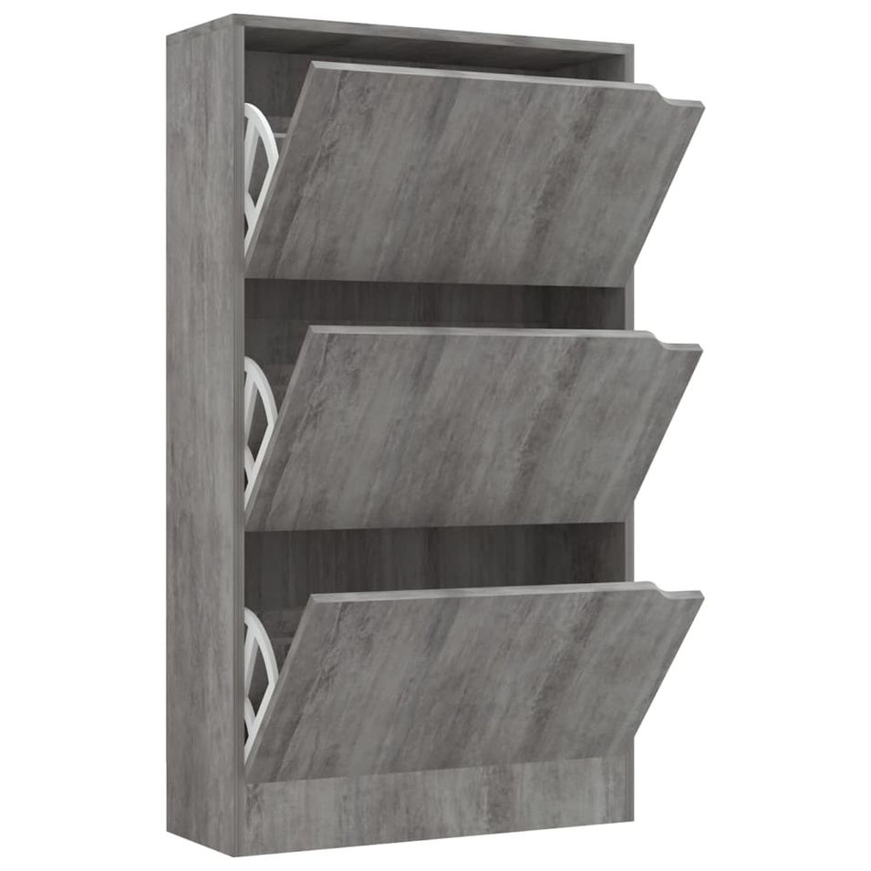 Armoire chaussures 3 portes Béton 59x24x105 cm - Photo n°1