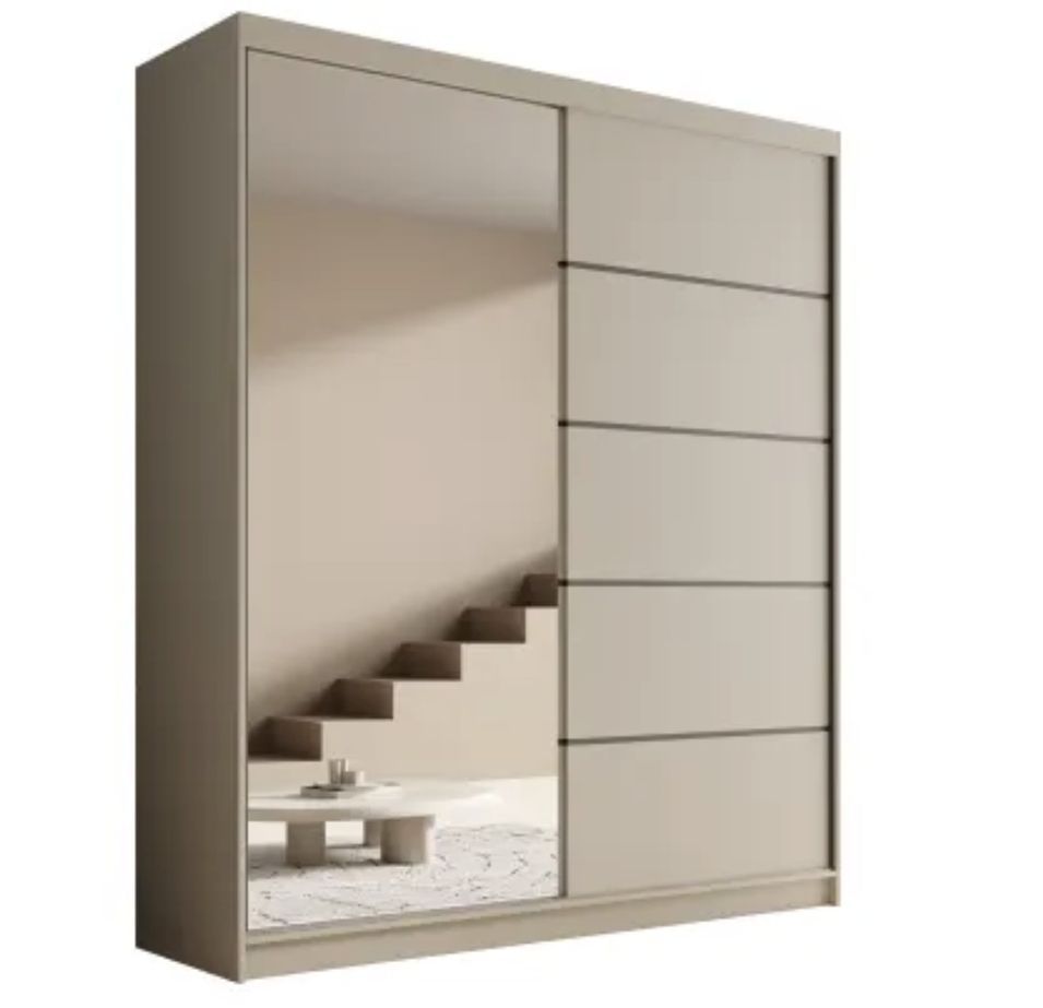 Armoire coulissante 2 portes avec miroir TENA 180 cm – Design moderne - Photo n°1