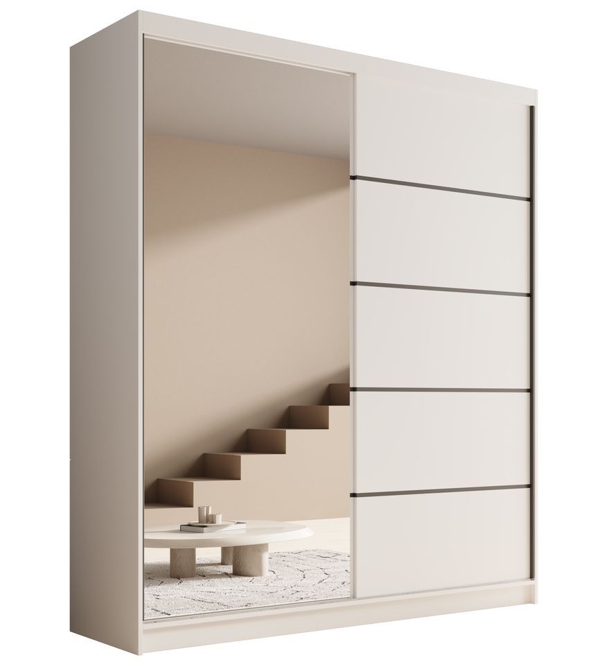 Armoire coulissante 2 portes KAROW 180 avec miroir – Meuble de rangement moderne - Photo n°1