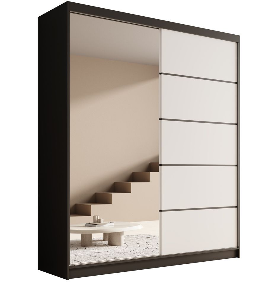 Armoire coulissante 2 portes KAROW 180 avec miroir – Meuble de rangement moderne - Photo n°1