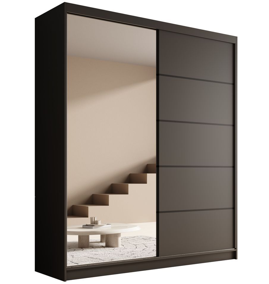 Armoire coulissante 2 portes KAROW 180 avec miroir – Meuble de rangement moderne - Photo n°1