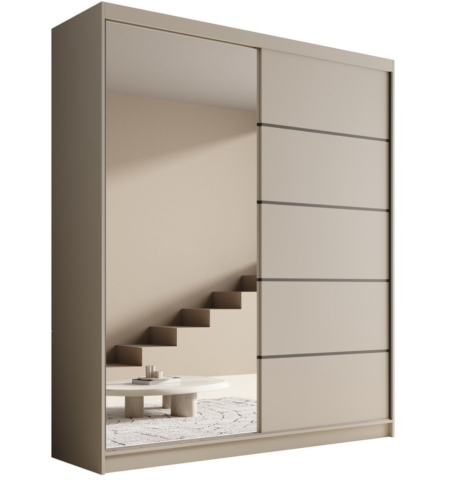 Armoire coulissante 2 portes KAROW 180 avec miroir – Meuble de rangement moderne - Photo n°1