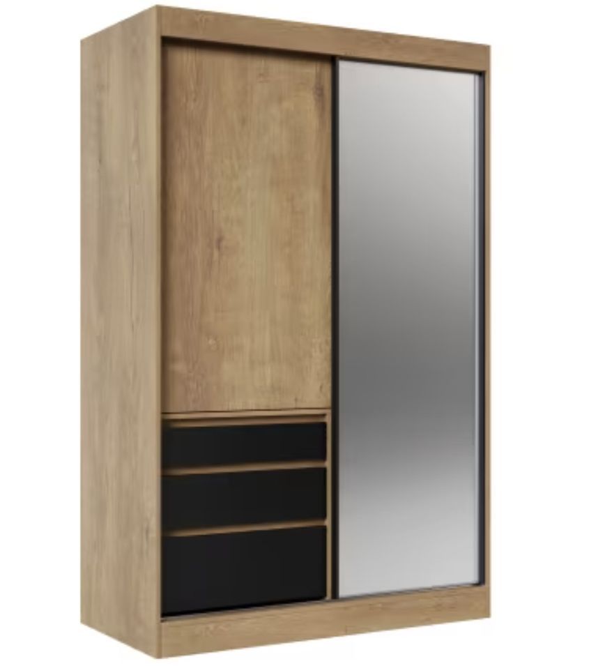 Armoire coulissante 2 portes KEDAR 140 cm avec miroir - Compacte et élégante - Photo n°1