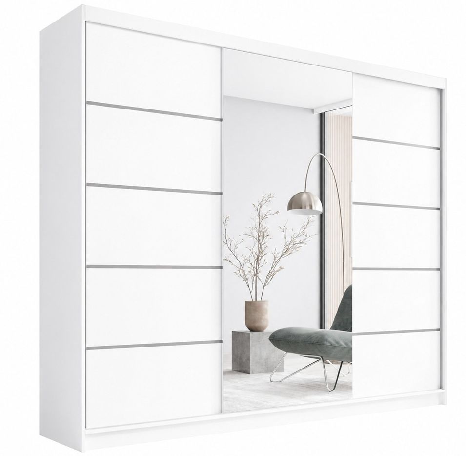 Armoire coulissante 3 portes TENA 250 avec miroir – Design moderne et grande capacité de rangement - Photo n°1