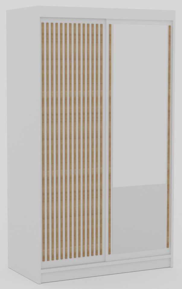 Armoire coulissante BIZEN avec lames décor bois et miroir – Moderne et chaleureux - Photo n°1