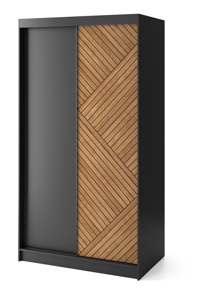 Armoire coulissante SOKAT – Chêne caramel & noir mat - Photo n°1