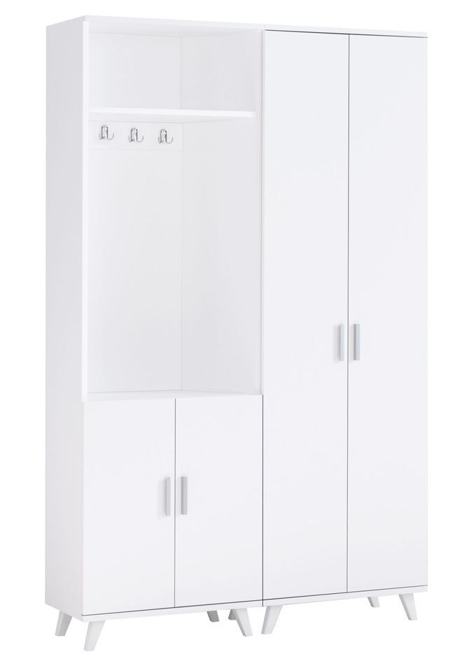 Armoire d'entrée 4 portes avec porte manteaux bois blanc Kolopa 120 cm - Photo n°1