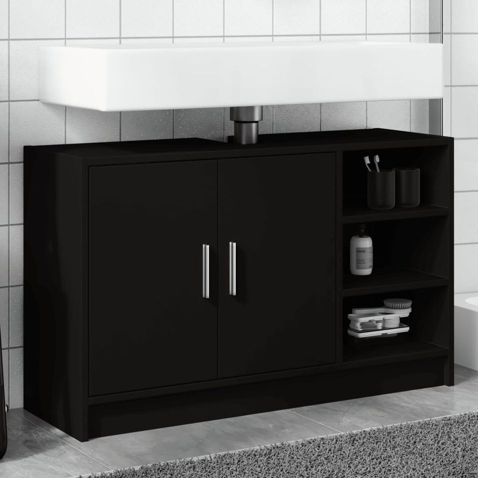 Armoire d'évier noir 90x29x55 cm bois d'ingénierie - Photo n°1
