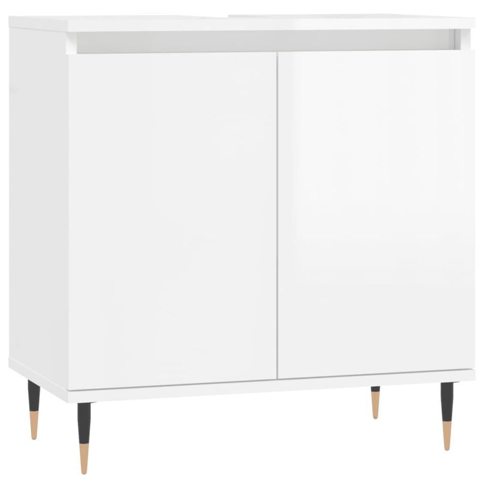 Armoire de bain blanc brillant 58x33x60 cm bois d'ingénierie - Photo n°1