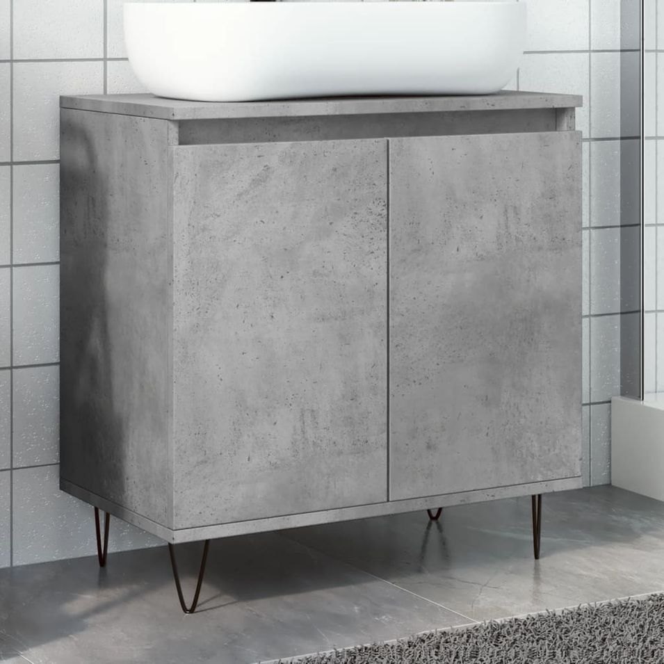 Armoire de bain gris béton 58x33x60 cm bois d'ingénierie - Photo n°1