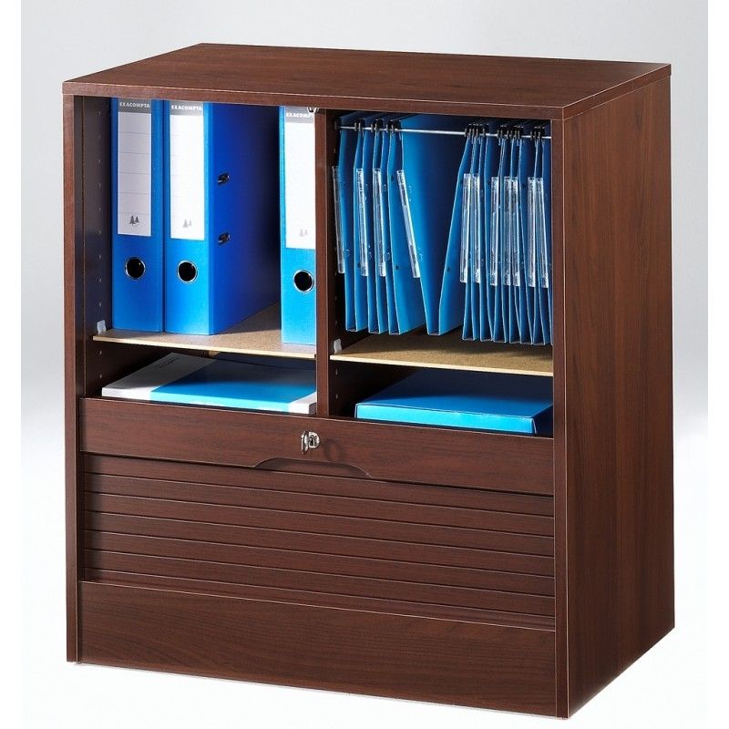 Armoire de bureau à rideau large wengé Office 76 cm - Photo n°1