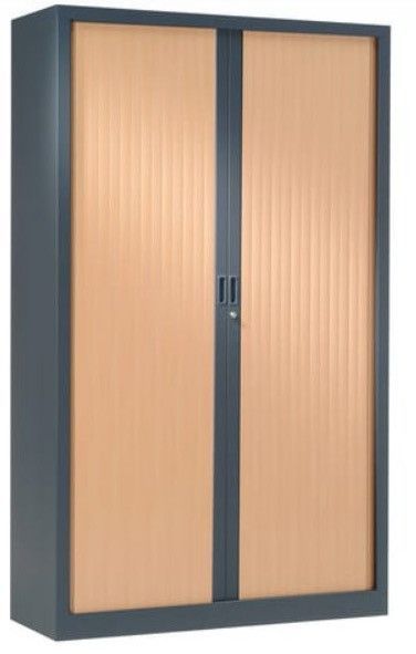 Armoire de bureau à rideaux anthracite 2 portes coulissantes hêtre Klass L 90 x H 180 x P 43 cm - Photo n°1