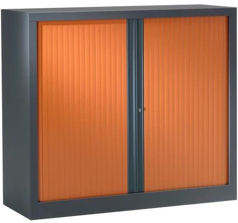 Armoire de bureau à rideaux anthracite 2 portes coulissantes merisier Klass L 90 x H 100 x P 45 cm - Photo n°1