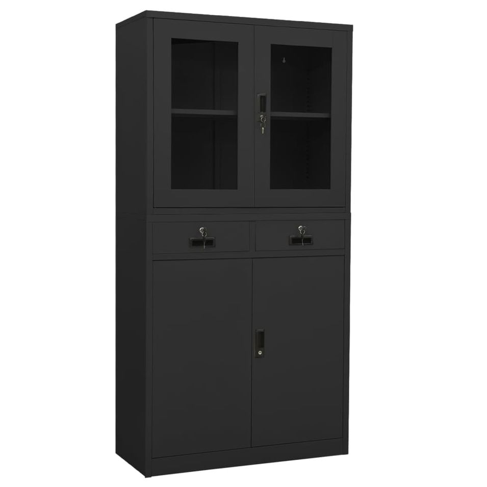 Armoire de bureau Anthracite 90x40x180 cm Acier et verre trempé 2 - Photo n°1