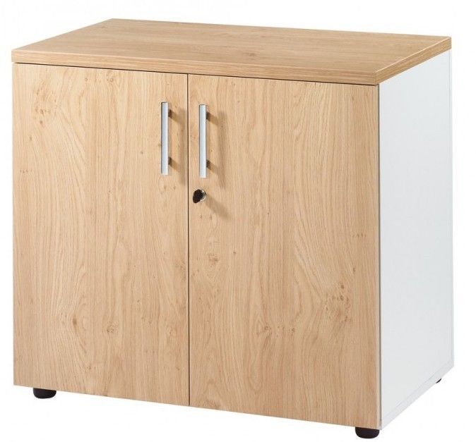 Armoire de bureau bas blanc et naturel Hublo - Photo n°1