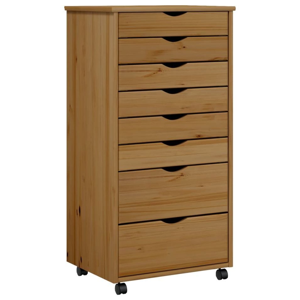 Armoire de bureau en bois pin massif sur roulettes Klasko H 103 cm - 8 tiroirs - Photo n°1