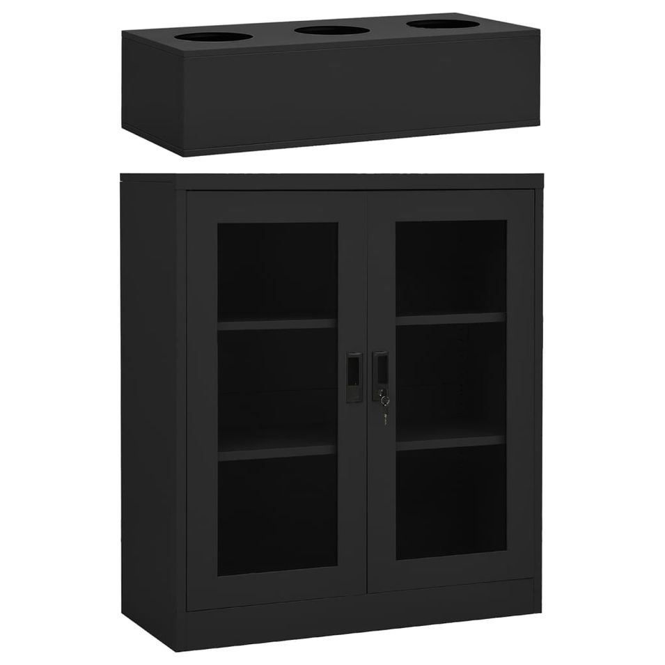Armoire de bureau et jardinière Anthracite 90x40x128 cm Acier - Photo n°1