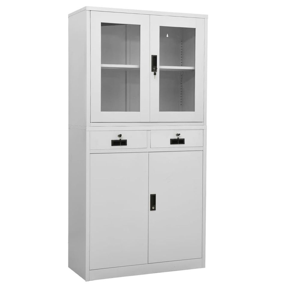 Armoire de bureau Gris clair 90x40x180 cm Acier et verre trempé - Photo n°1
